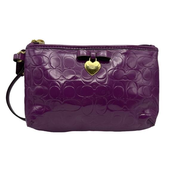 COACH Patent Leather Purple Heart Wristlet - Picture 1 of 8